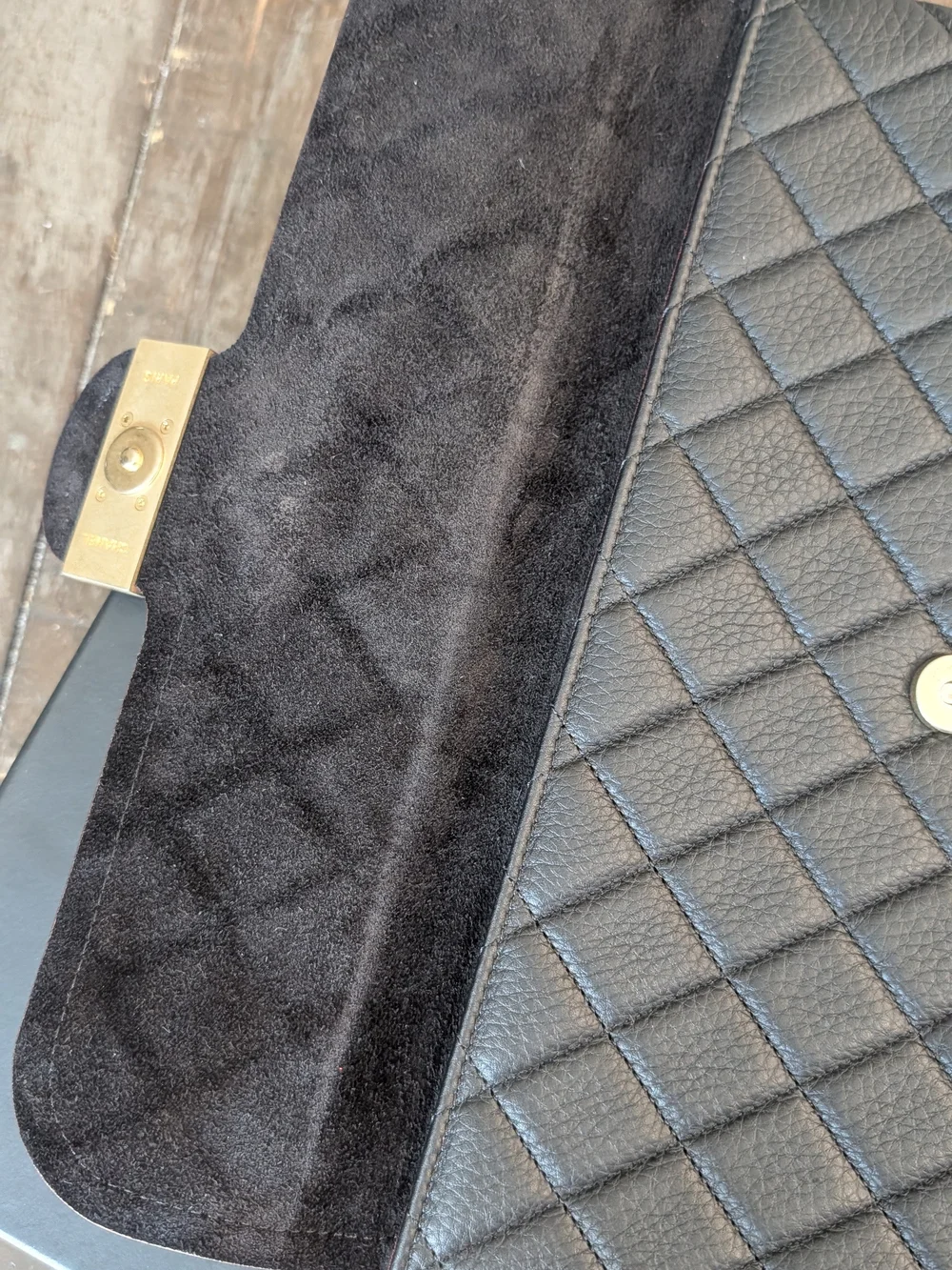 Chanel Black Quilted Leather Clutch/Pouch with Gold CC Logo